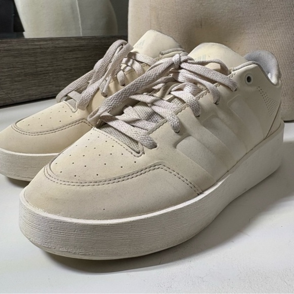Adidas Cream Platform Sneakers with Suede Finish